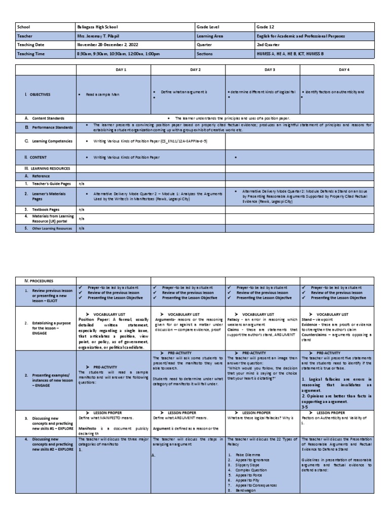 Grade 12 English Position Paper Guide | PDF | Fallacy | Argument