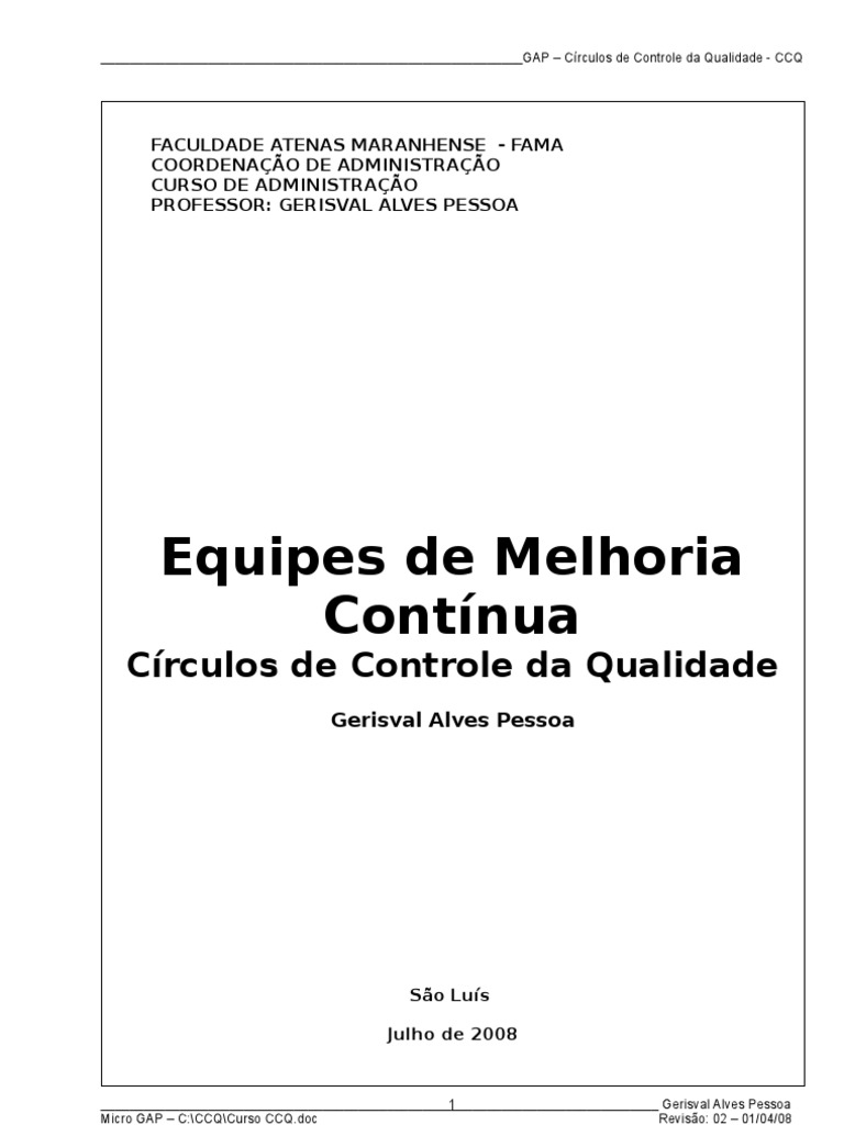 Apostila Círculos de Controle da Qualidade (CCQ) Motivação Autoajuda