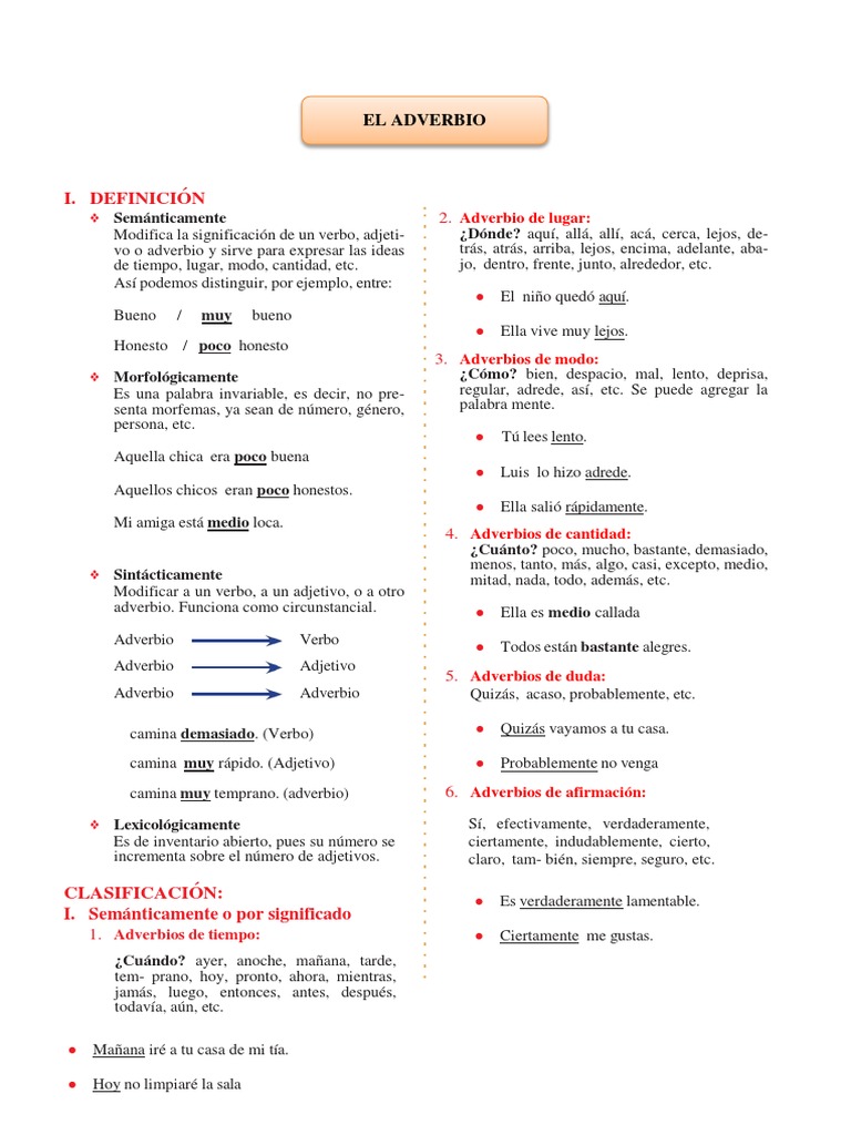 Clasificación y Uso de Adverbios | PDF | Adverbio | Relaciones sintácticas