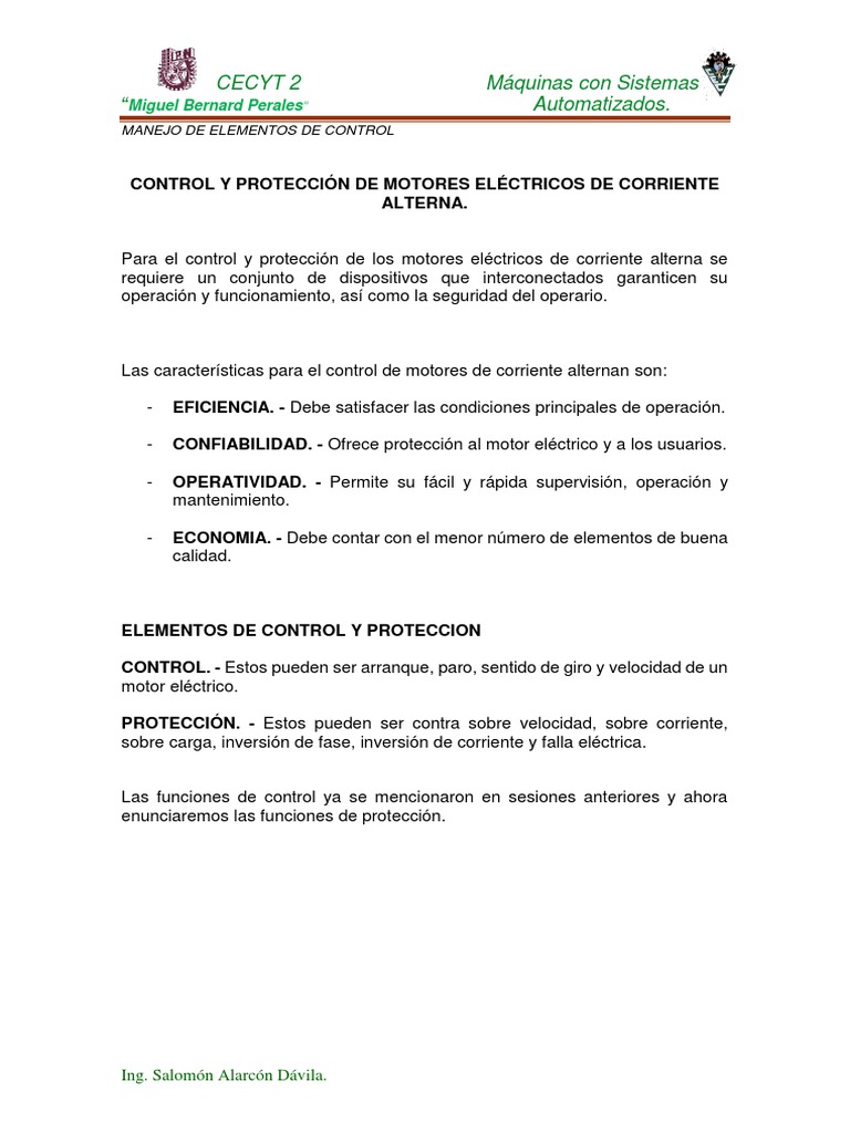 Control y Protección de Motores Eléctricos | PDF | Motor eléctrico ...