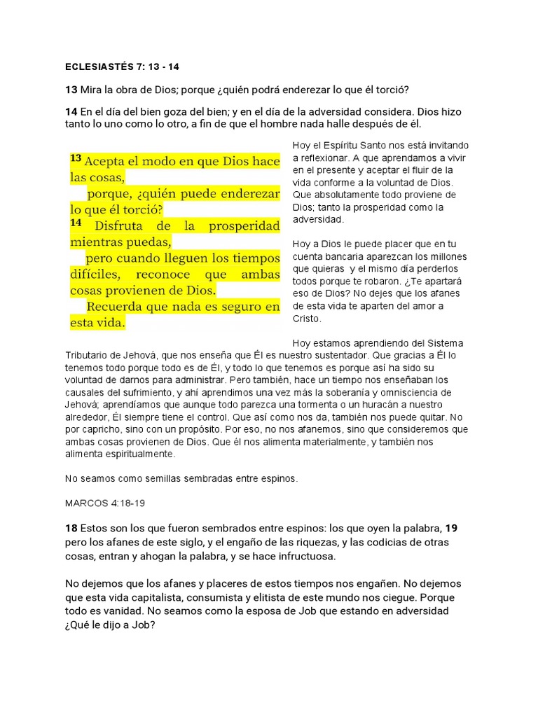 Eclesiastés 7 13 14 Pdf David Libro De Trabajo