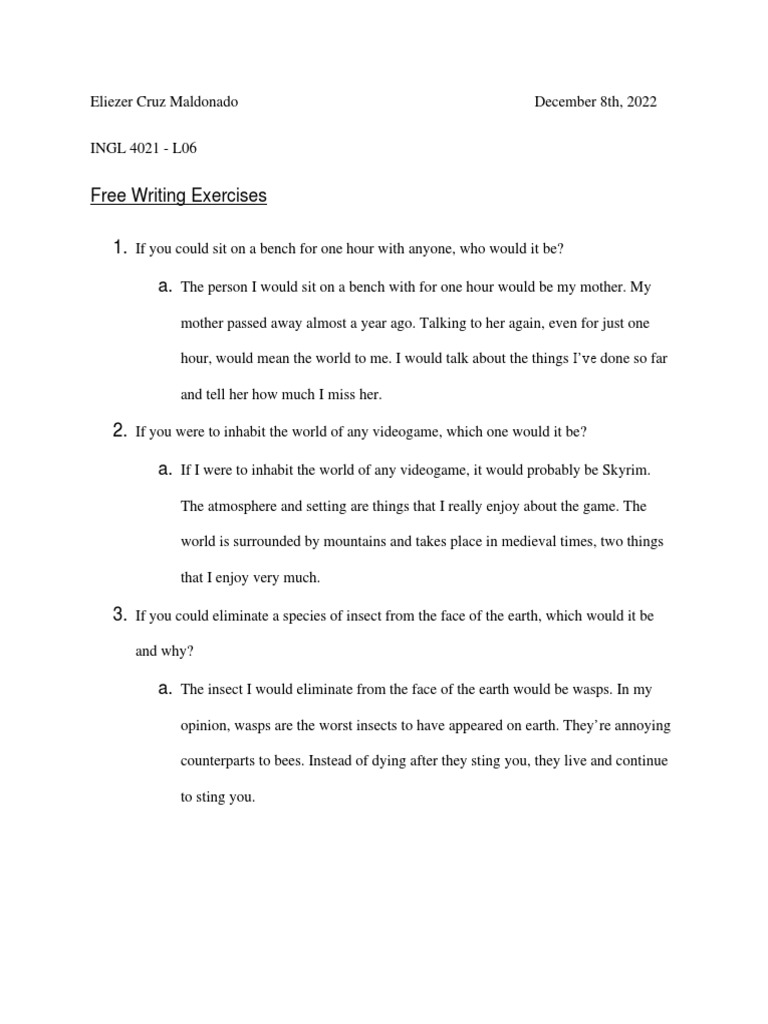 free writing exercises PDF