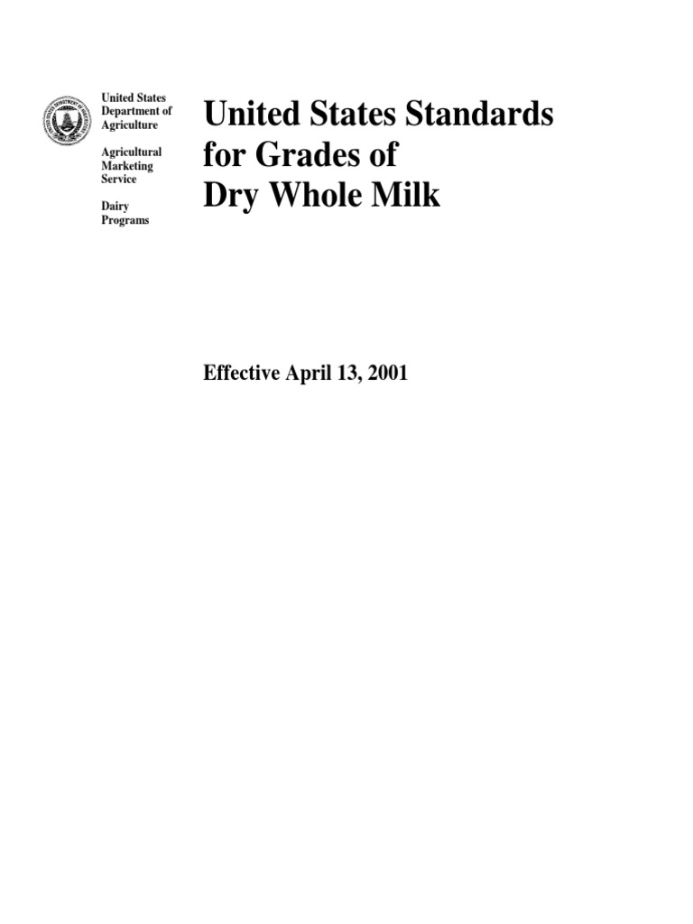 United States Standards For Grades of Dry Whole Milk PDF Milk Powdered Milk
