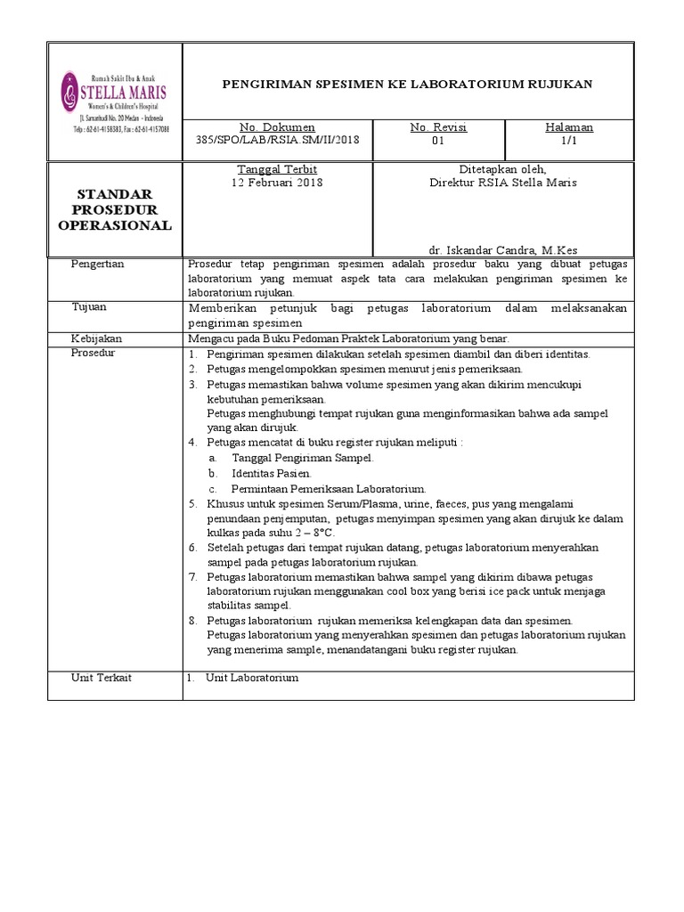 SPO Pengiriman Spesimen | PDF