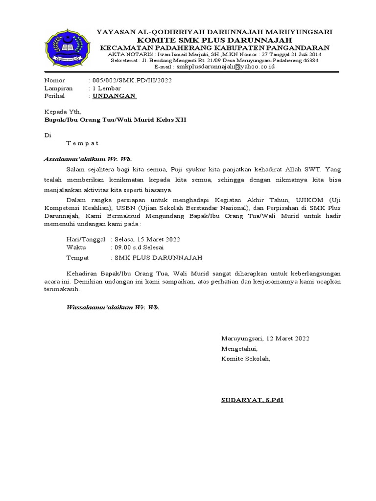 Undangan Komite Rapat Akhir Tahun | PDF