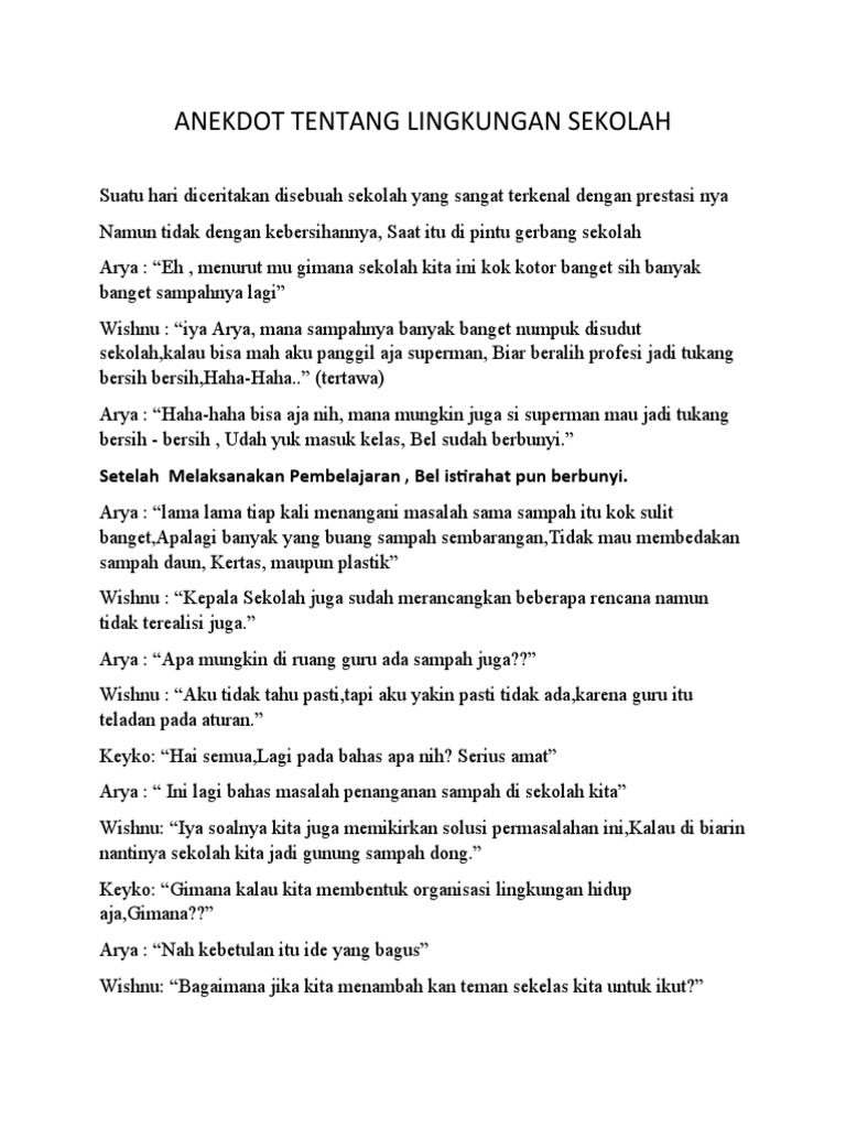 Anekdot Kebersihan Lingkungan Sekolah | PDF