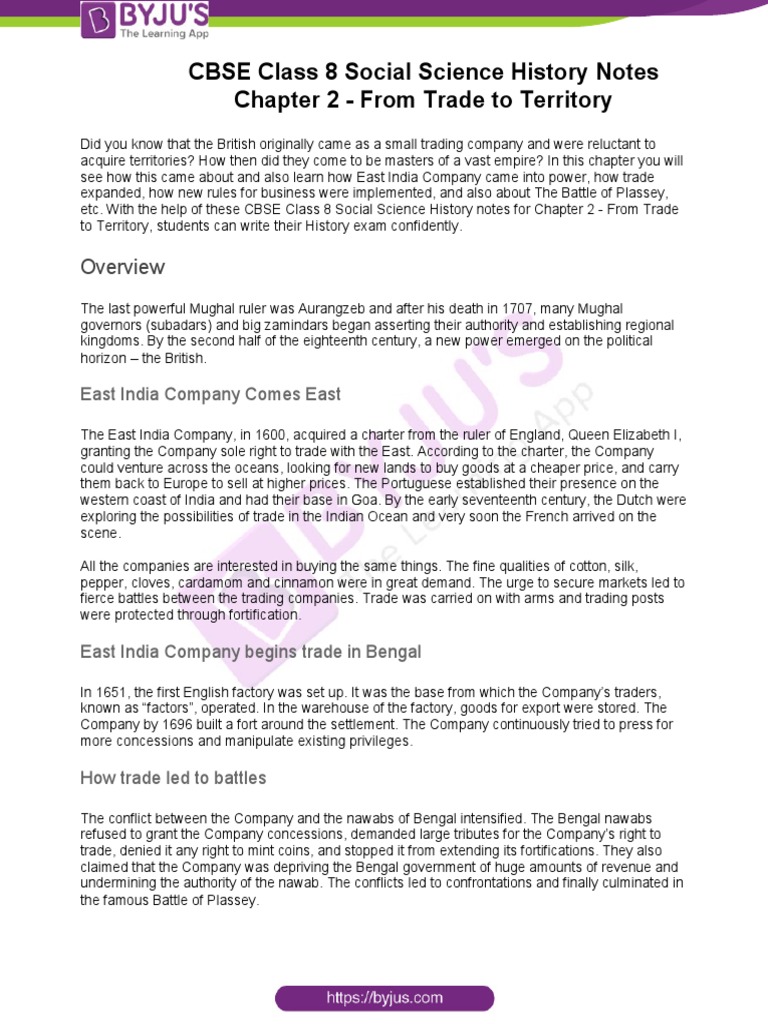 From Trade to Territory: Class 8 Notes | PDF | South Asia