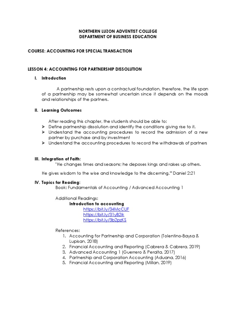Lesson 4 Accounting For Partnership Dissolution Pdf