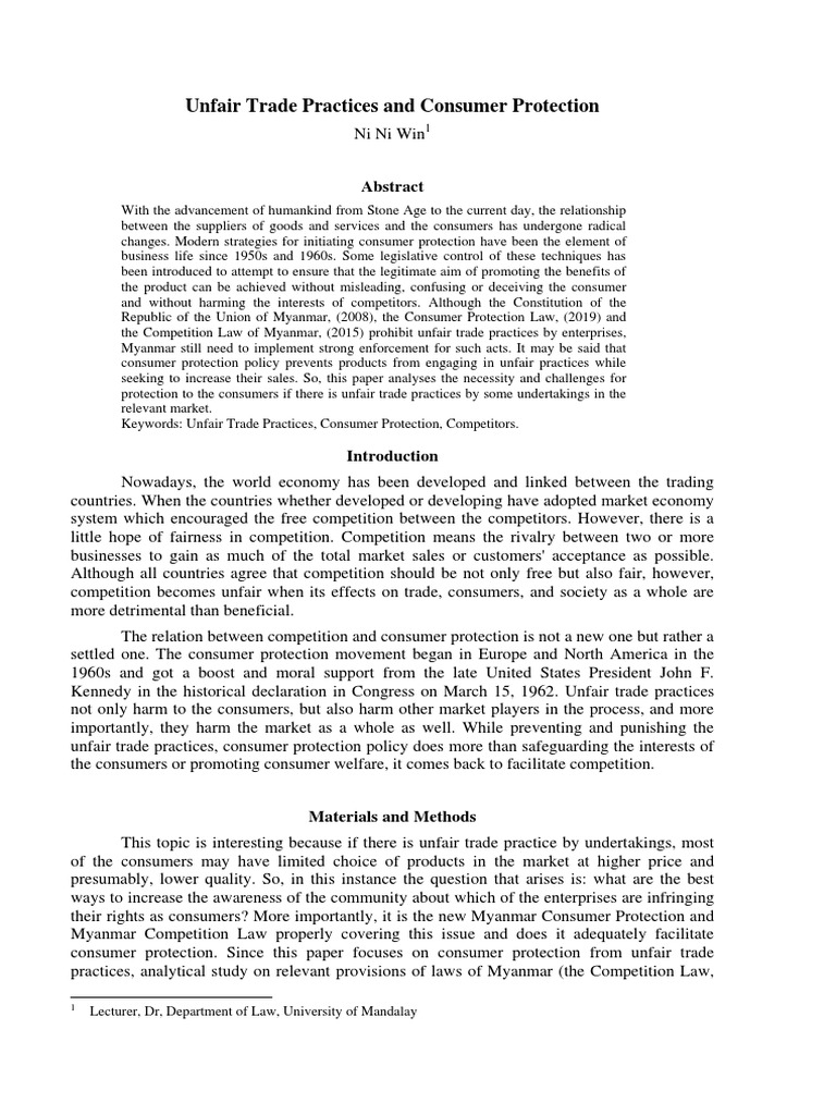 Unfair Trade Practices And Consumer Protection Pdf Consumer