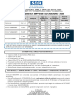 Tabela de Preços Dos Serviços Educacionais Da Escola Sesi-2023