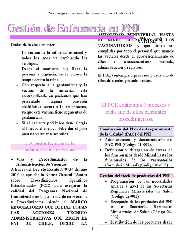 Clase 3 Gestión de Enfermería en PNI | PDF | Inyección (medicina) | Vacunas