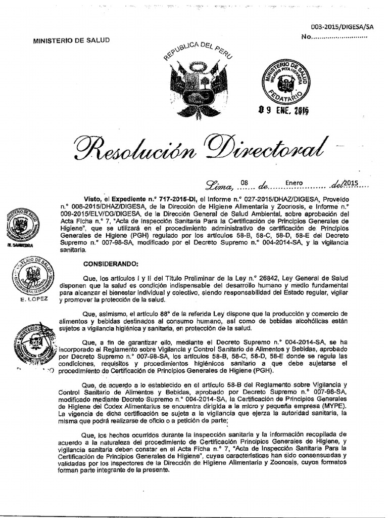 Acta de Inspeccion para Principios Generales de Higiene RD - 3 - 2015 ...