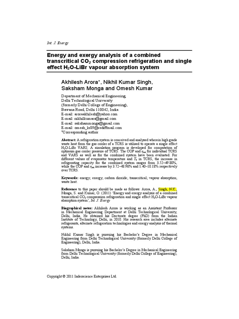 Energy and Exergy Analysis of A Combined System | PDF | Exergy ...