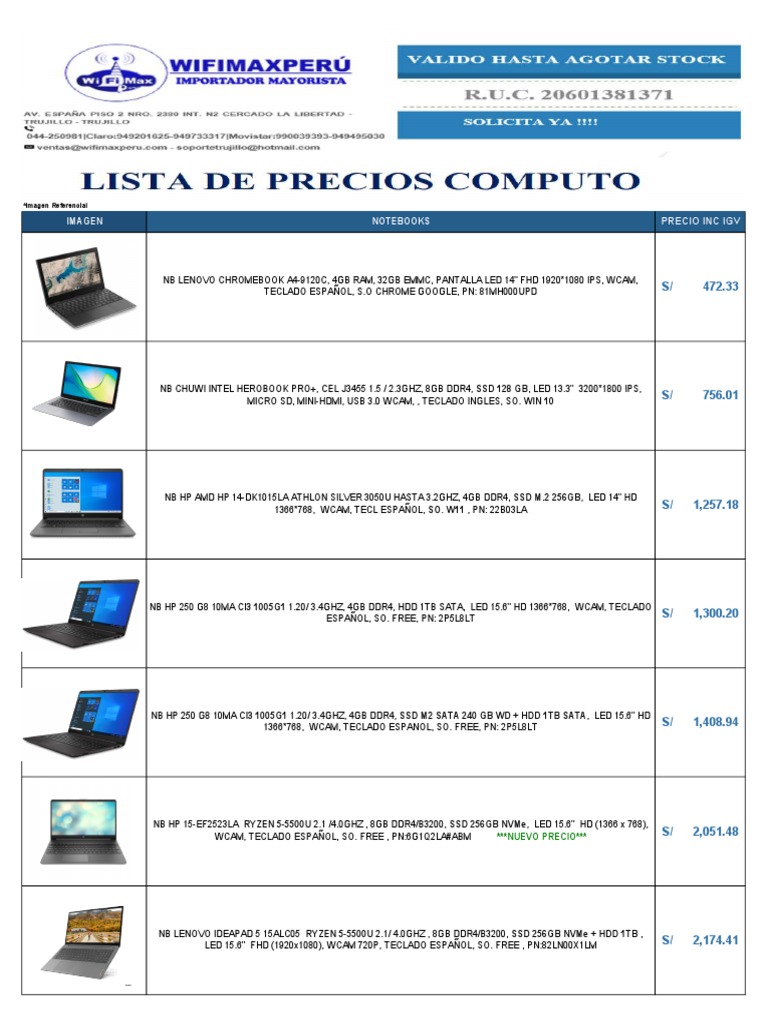 Precios de Notebooks y Componentes 2023 | PDF | Unidad de estado sólido ...