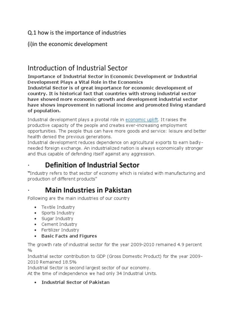Importance of Industries in The Economic Development | PDF | Gross ...