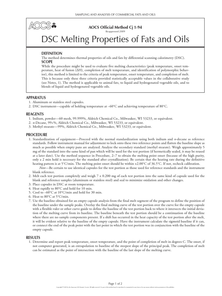 DSC Shortening AOAC PDF Differential Scanning Calorimetry