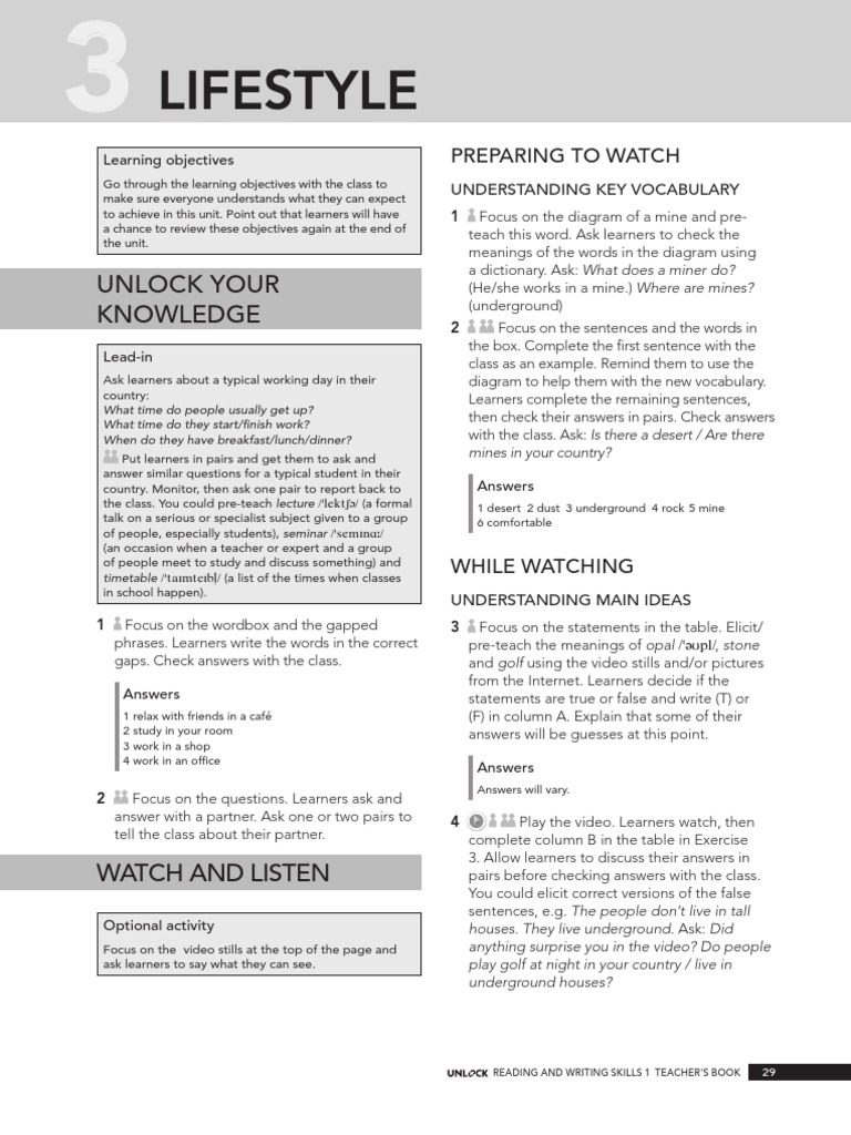 Unlock Reading and Writing Skills 1 Teachers Book Sample Unit PDF