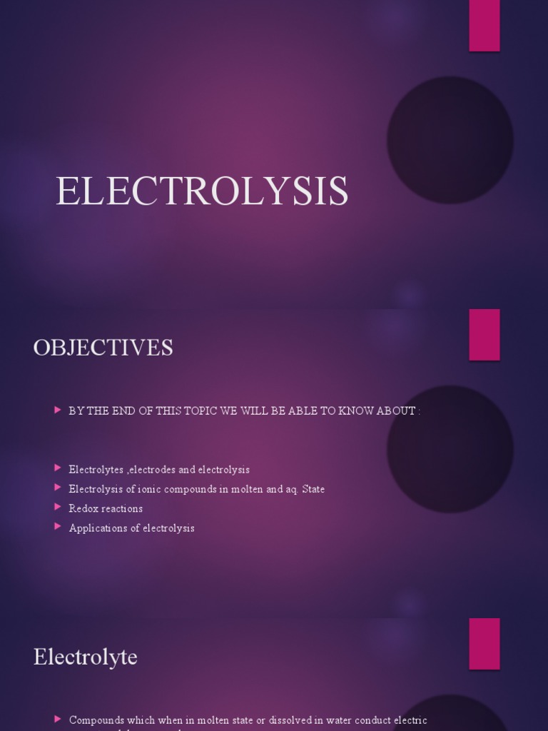 Electrolysis PDF Ion Redox