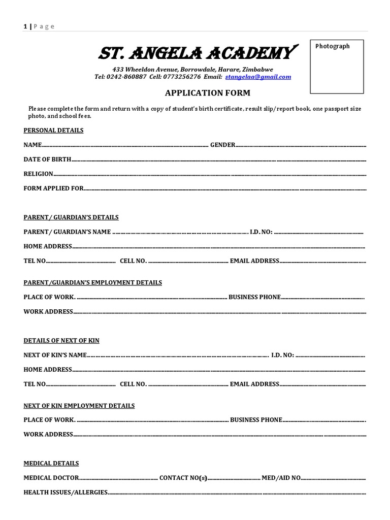 St angela combined application form and requirements 1 download free
