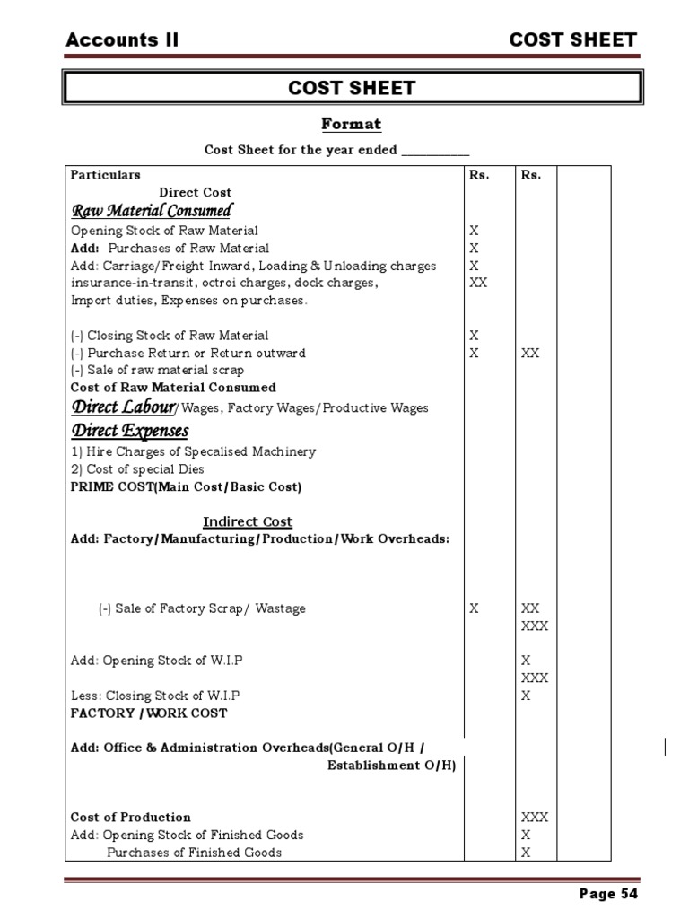 Cost Sheet Preparation Guide | PDF | Cost Of Goods Sold | Cost