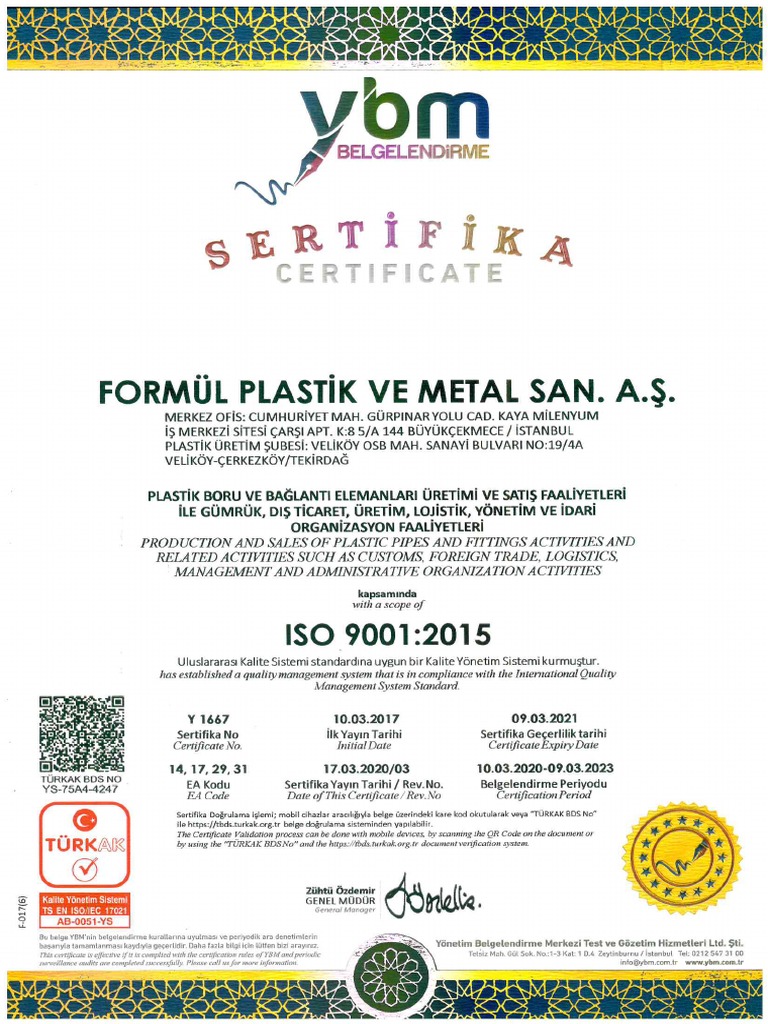 Aquapa PPR ISO9001 Certificate | PDF