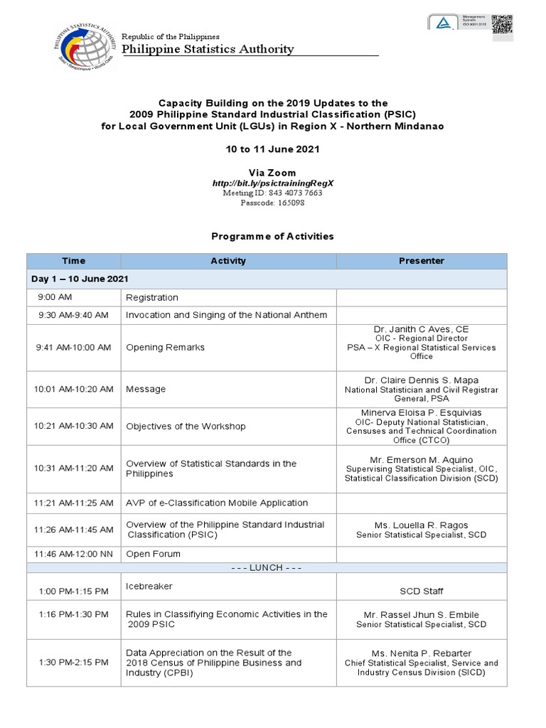 PSIC 2019 Training for LGUs in Region X | PDF
