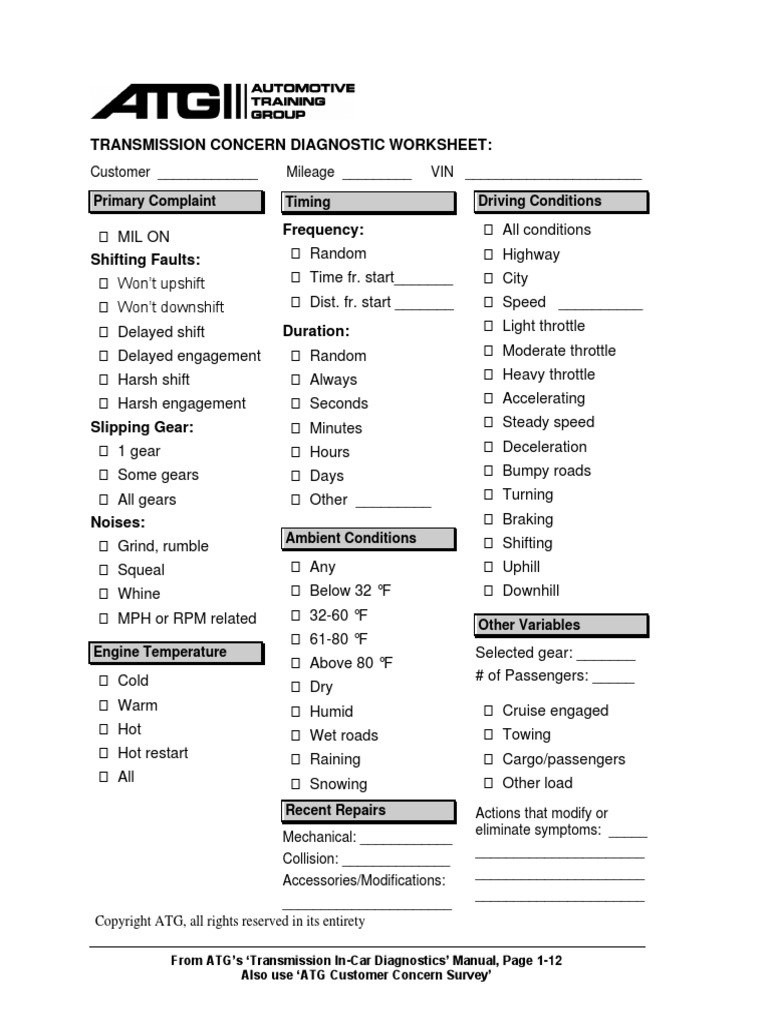 ATG Transmission Worksheet | PDF | Manual Transmission | Vehicle Technology