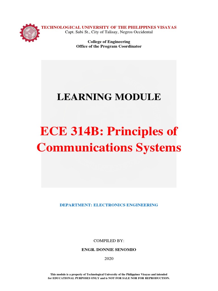 ECE 314B Principles of Communication Systems WK6to8 Module PDF