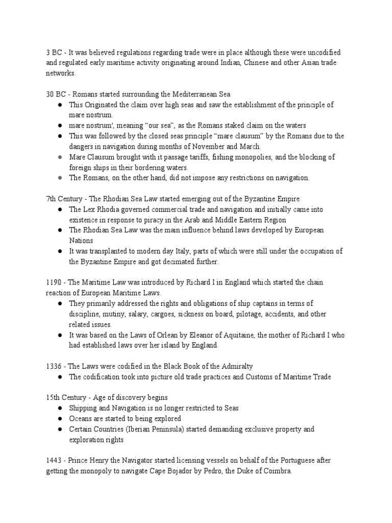 Timeline On International Maritime Law PDF Territorial Waters