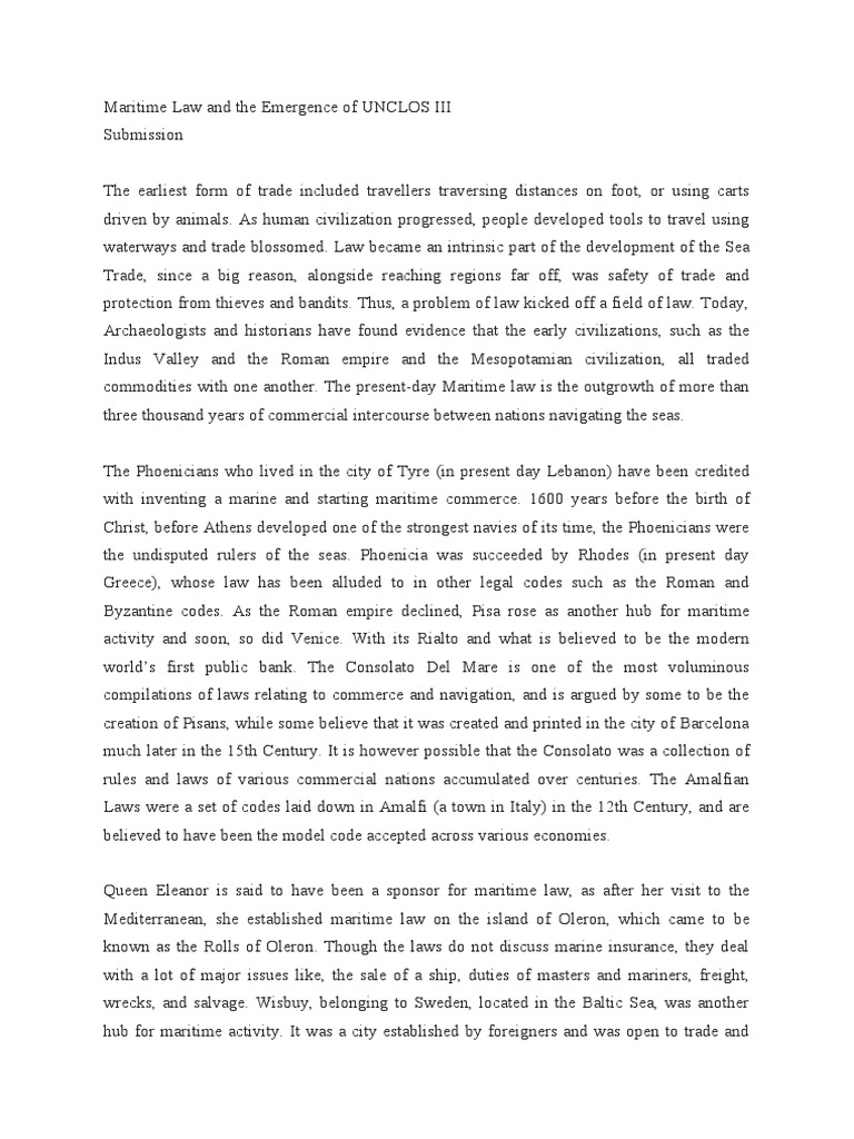 Maritime Law and The Emergence of UNCLOS III PDF Admiralty Law United Nations Convention