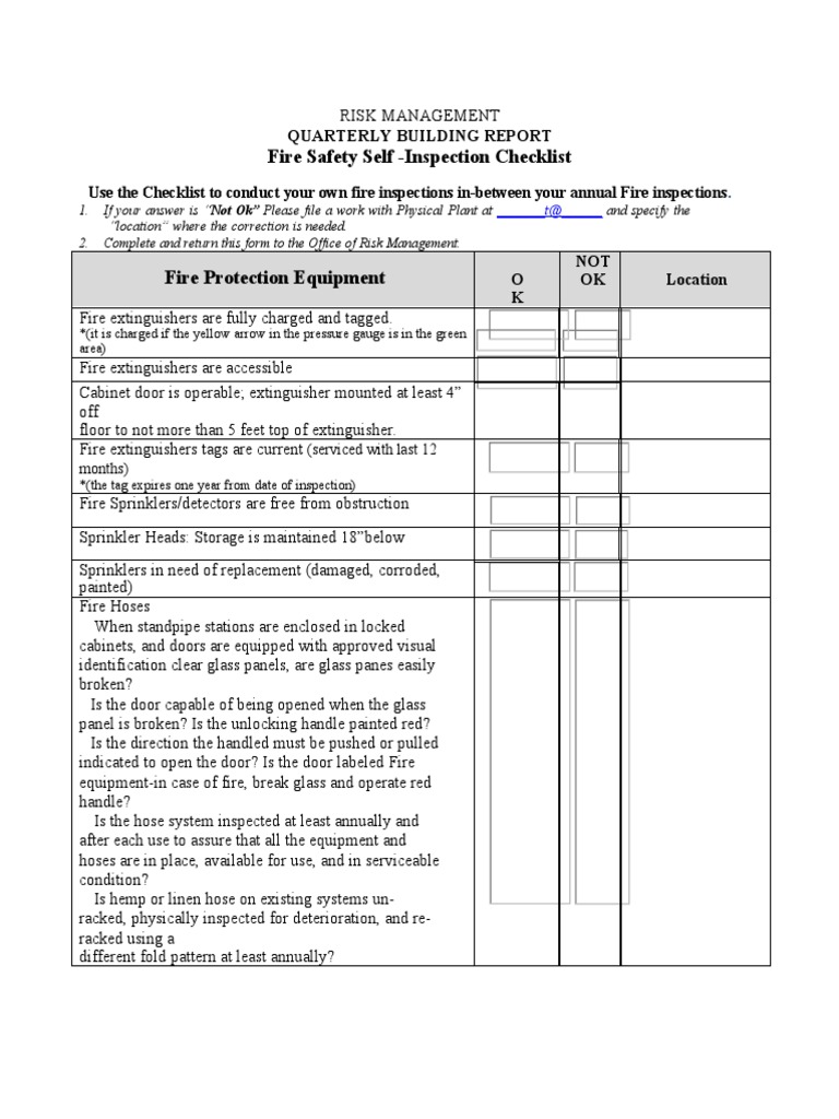 Quarterly Fire Safety Inspection Report | PDF | Building Engineering ...