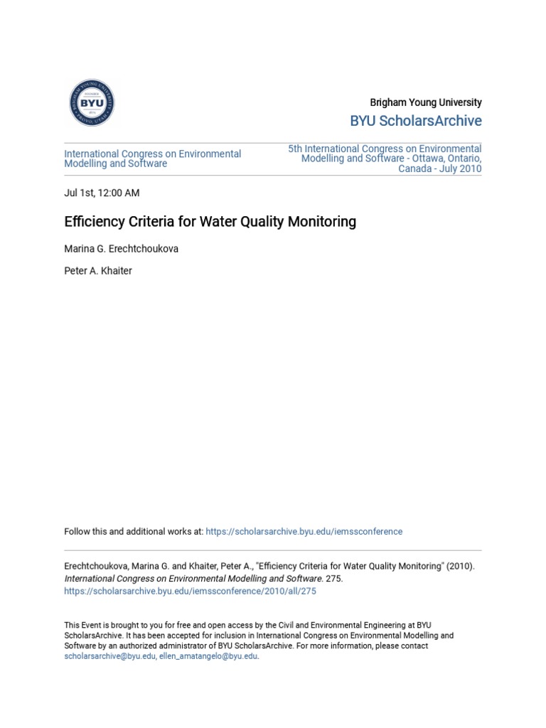 Efficiency Criteria For Water Quality Monitoring PDF Sampling (Statistics) Mathematical