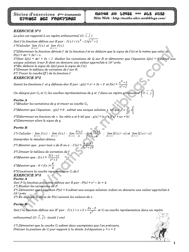 Série D'exercices - Math - Etudes de Fonctions - Bac Eco Gestion | PDF ...