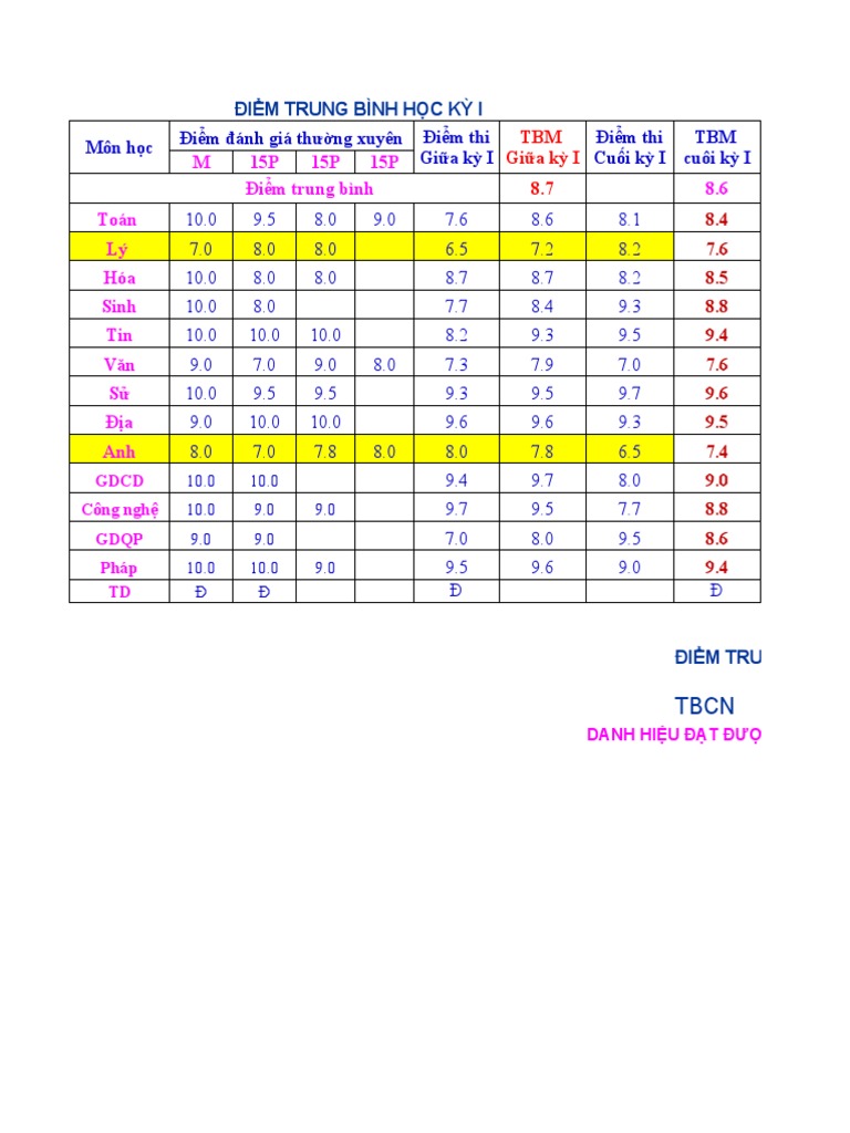 Bảng Điểm_GV_PCT | PDF