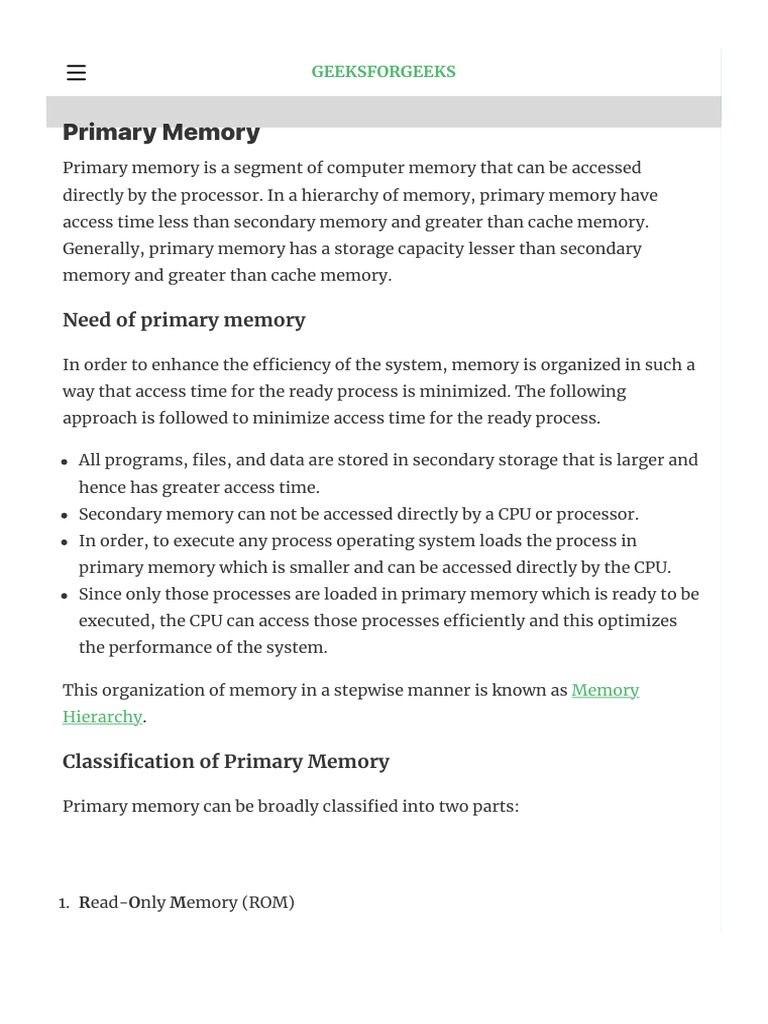 Random Access Memory (RAM) and Read Only Memory (ROM) - GeeksforGeeks