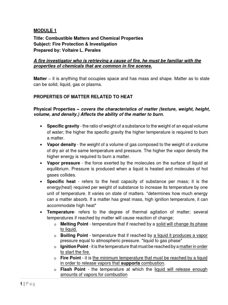 Fire and Arson Investigation Mid Terms Notes | PDF | Fires | Combustion