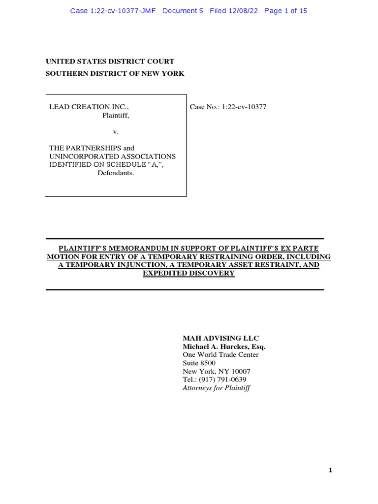 lead-creation-v-schedule-a-tro-memo-sdny-pdf-injunction-patent