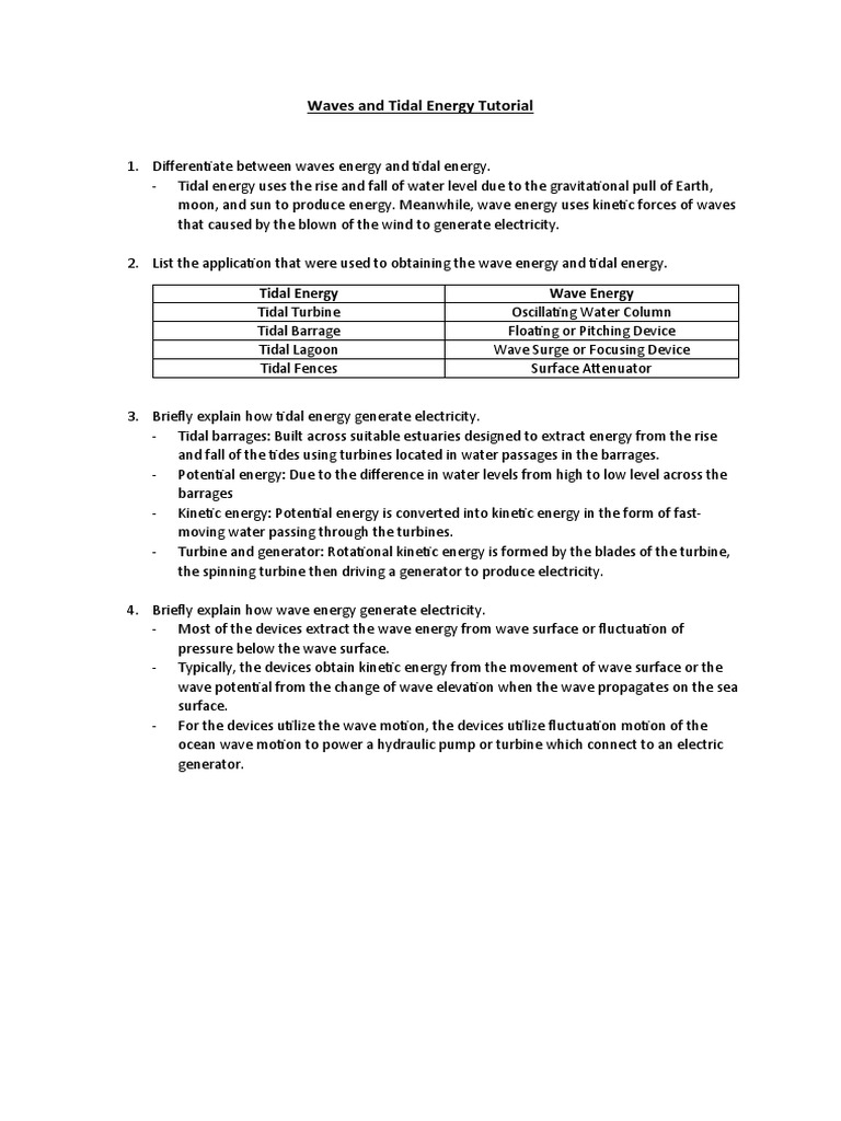 Waves and Tidal Energy Tutorial Latest | PDF | Tide | Energy Development