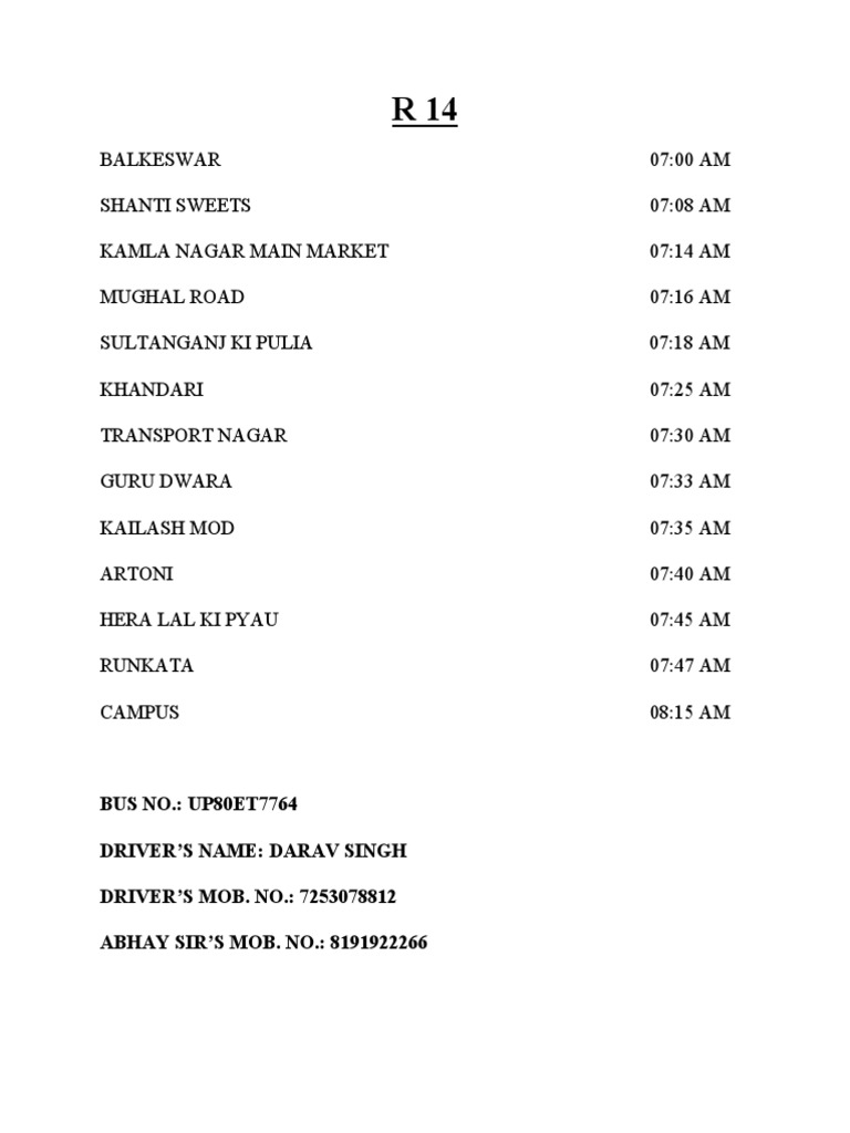 Bus Route Plan | PDF
