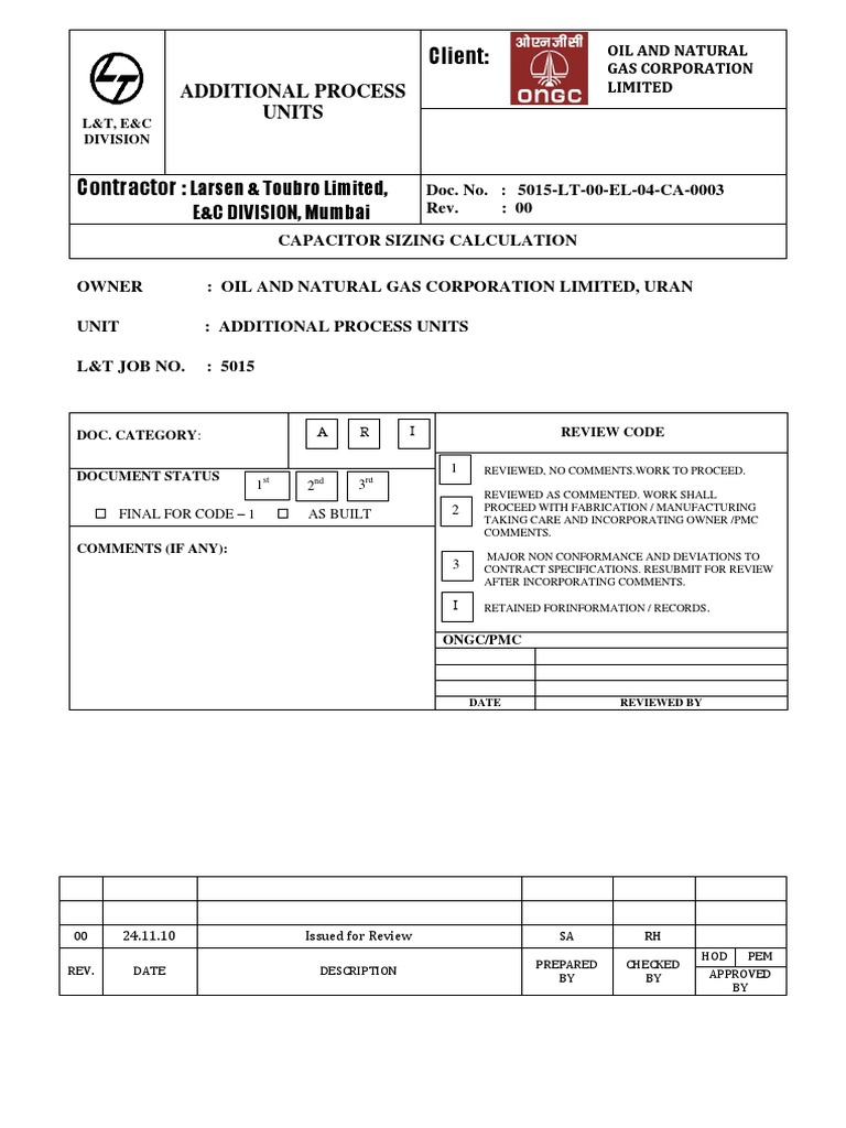 PDF Capacitor Sizing Calculation 5015 LT 00 El 03 CA 0003 Rev 00