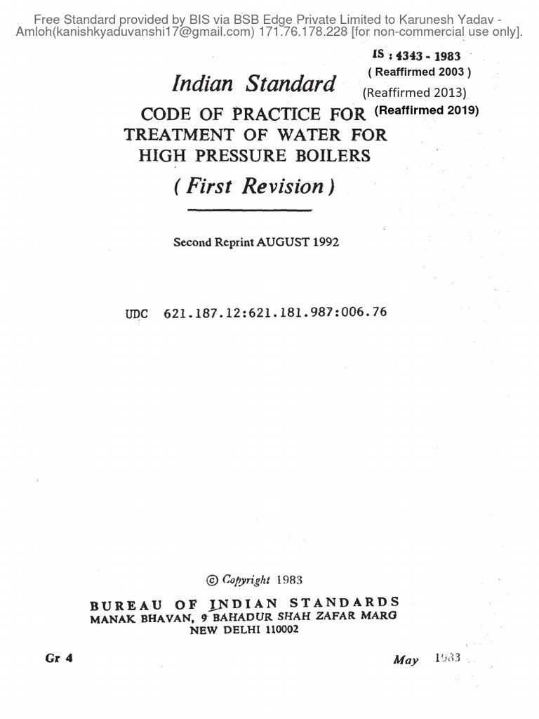 Indian Standard (First Revision) PDF Water Water Purification