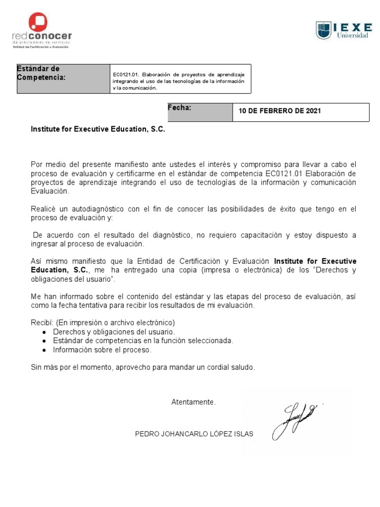 Ejemplo Carta de Solicitud de Evaluación | PDF