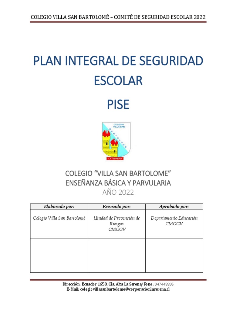 1 PISE - Plan Integral de Seguridad Escolar 2022 Villa | PDF | Gestión ...