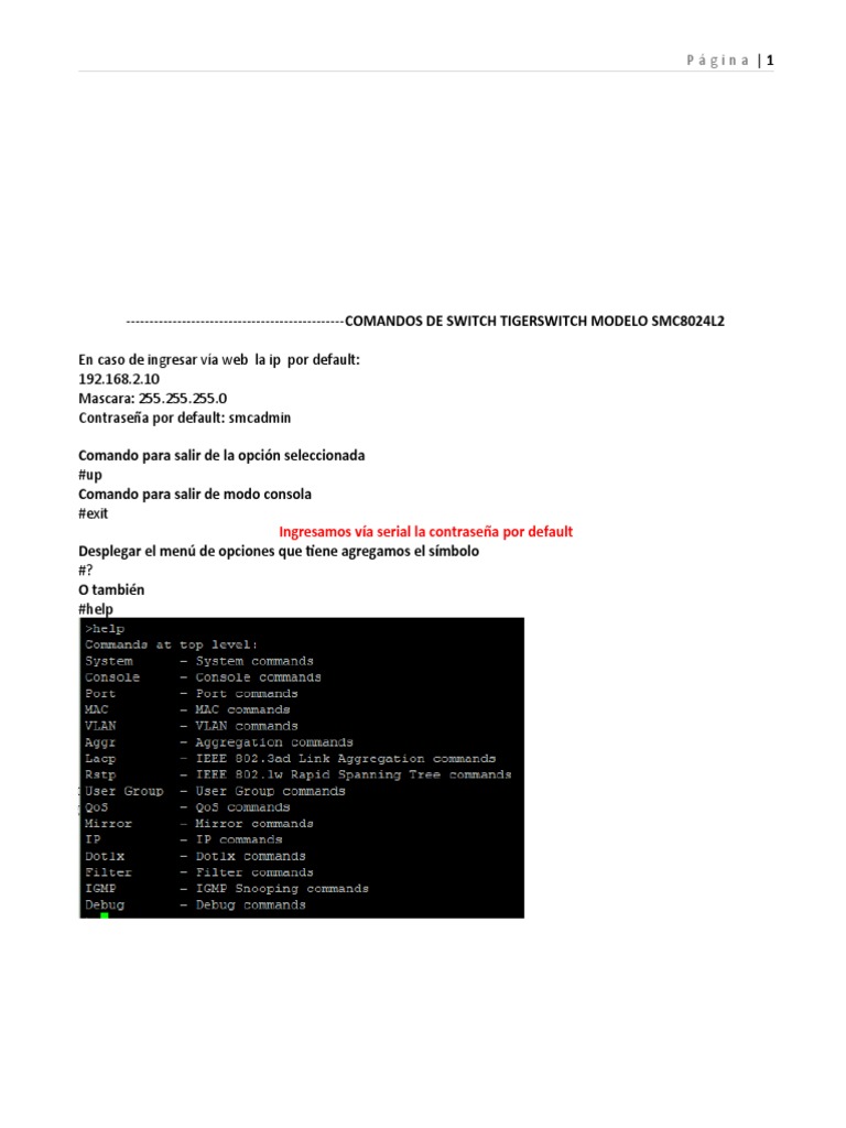 Comandos para Switch SMC8024L2 | PDF | Dirección IP | Protocolos de ...