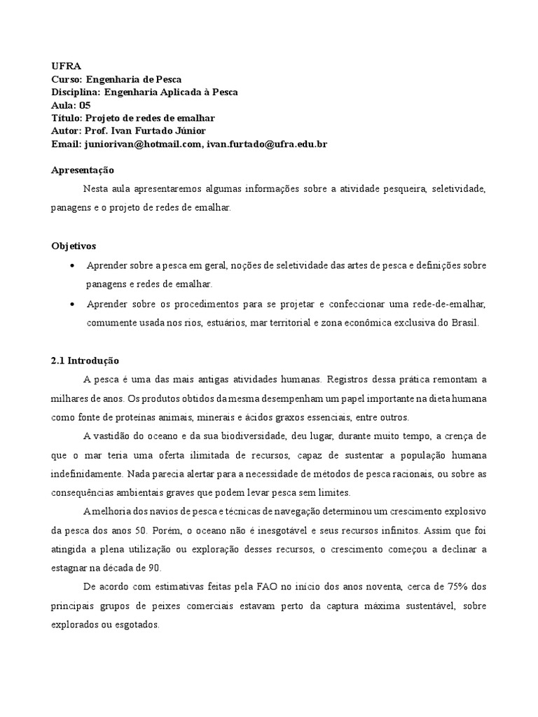 Projeto de Redes de Emalhar na Pesca | PDF | Pesca | Mar
