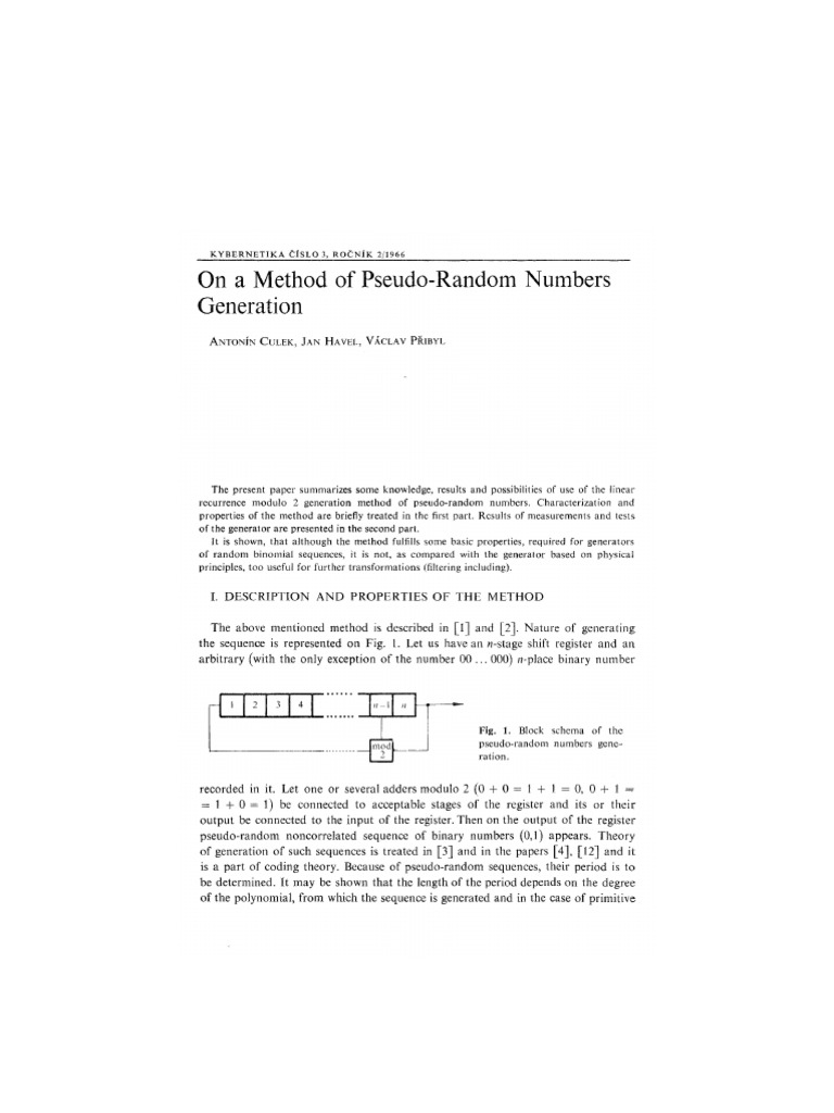 On A Method of Pseudo-Random Numbers: Generation | PDF | Frequency ...