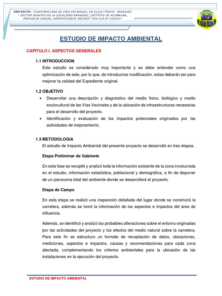 Estudio de Impacto Ambiental Preliminar | PDF | Evaluación de impacto ...