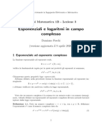 Esponenziali e Logaritmi in Campo Complesso: Analisi Matematica 1B - Lezione 3