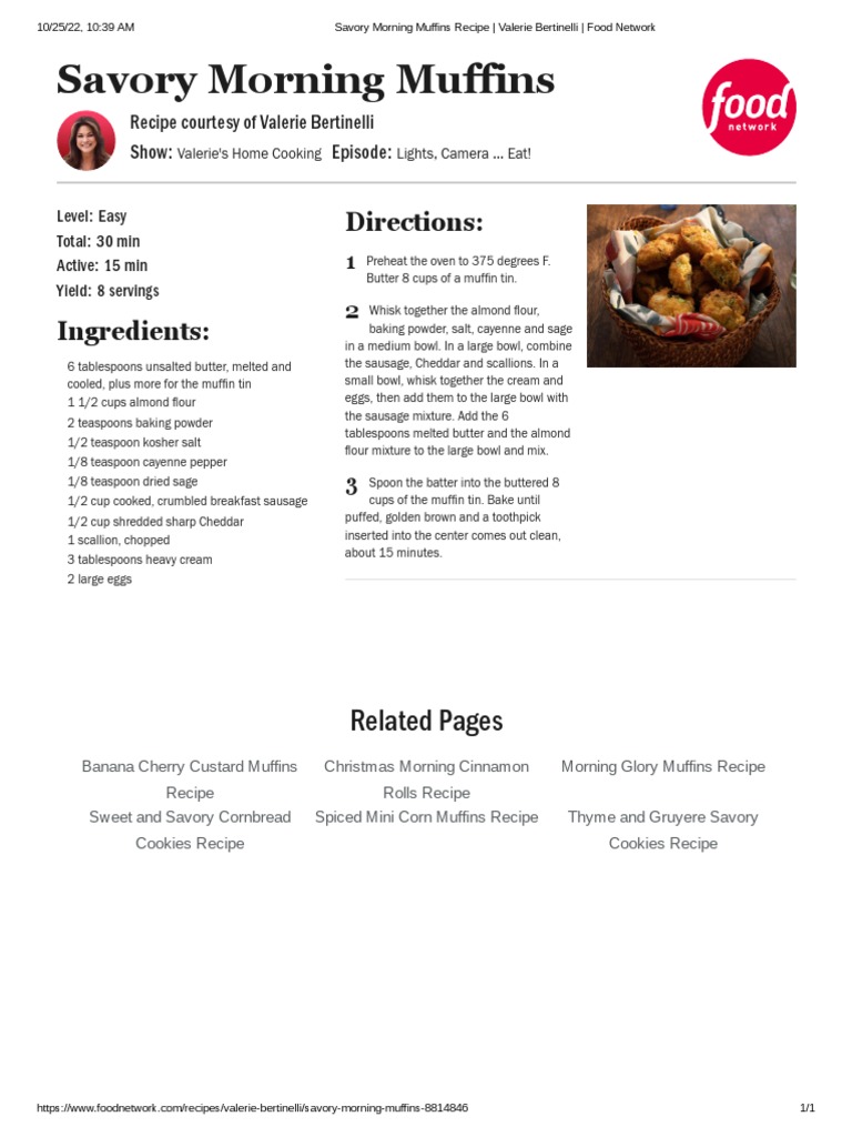 Savory Morning Muffins Recipe Valerie Bertinelli Food Network PDF