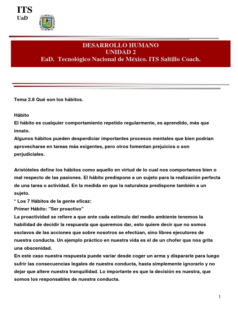 Hábitos: Claves para el Desarrollo Personal | PDF | Comportamiento ...